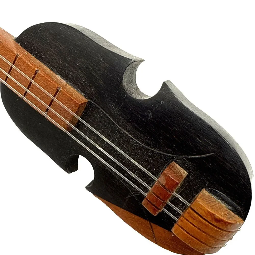 Vintage Hand Carved Wood Violin Brooch Musical String Instrument Pin 3 1/8